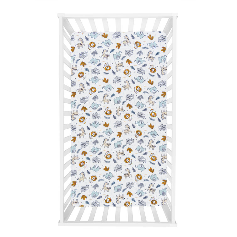 White/Blue/Brown Animals 100% Cotton - Piece Standard Crib Fitted Sheet