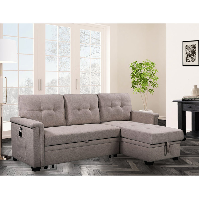 34.35 In. High Sleeper With Storage Chaise And Back 84" Sectional , Gray, Seat & Port