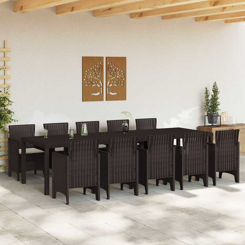 vidaXL Garden Dining Set with Cushion 11 pcs Brown and Cream Rattan, 10, Brown