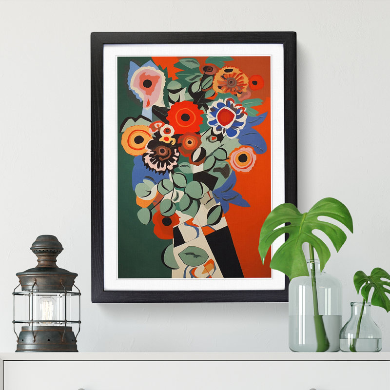FRM-V0523-886X Flowers Constructivism Painting Vol.6 - Picture Frame Print, Black Framed, 64cm H x 46cm W