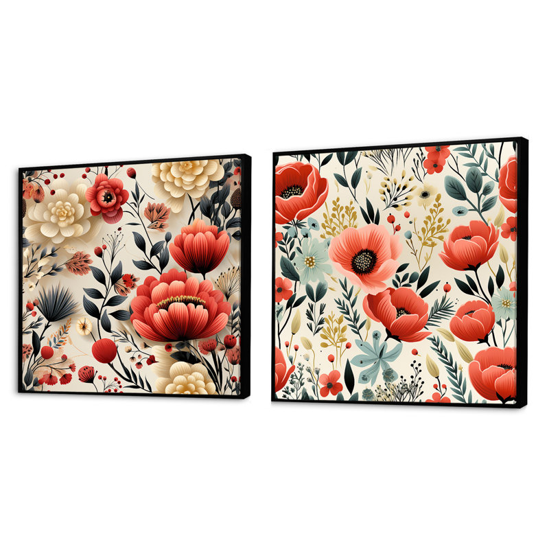 Brookhaven - Floral Square Collage Set Of 2, Black Floater Framed, 16" H x 33" W