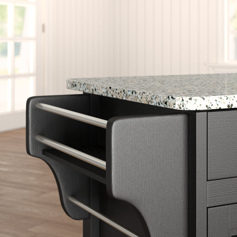 Littrell Granite Top Kitchen Island, Black