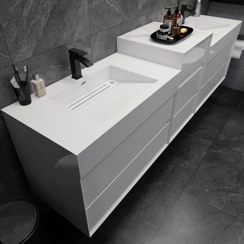 Meuble-lavabo mural double 67 po Albizu, Blanc