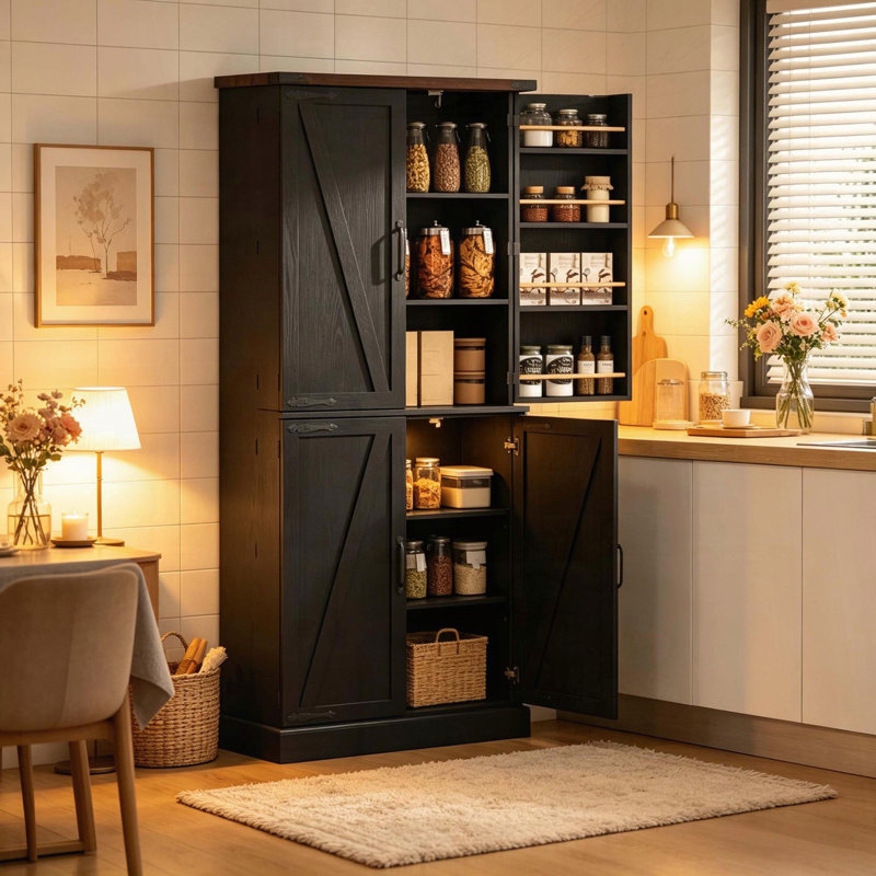 Tall Pantry with 8 Door Racks, Black