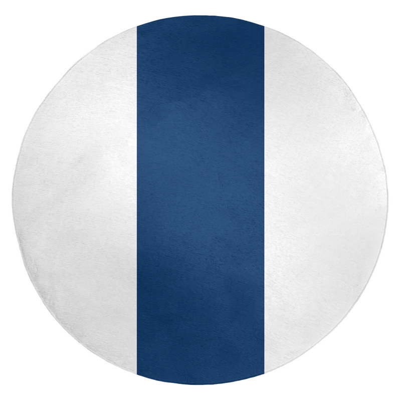 Tapis bleu marine/blanc rayé, Rond 5 pi