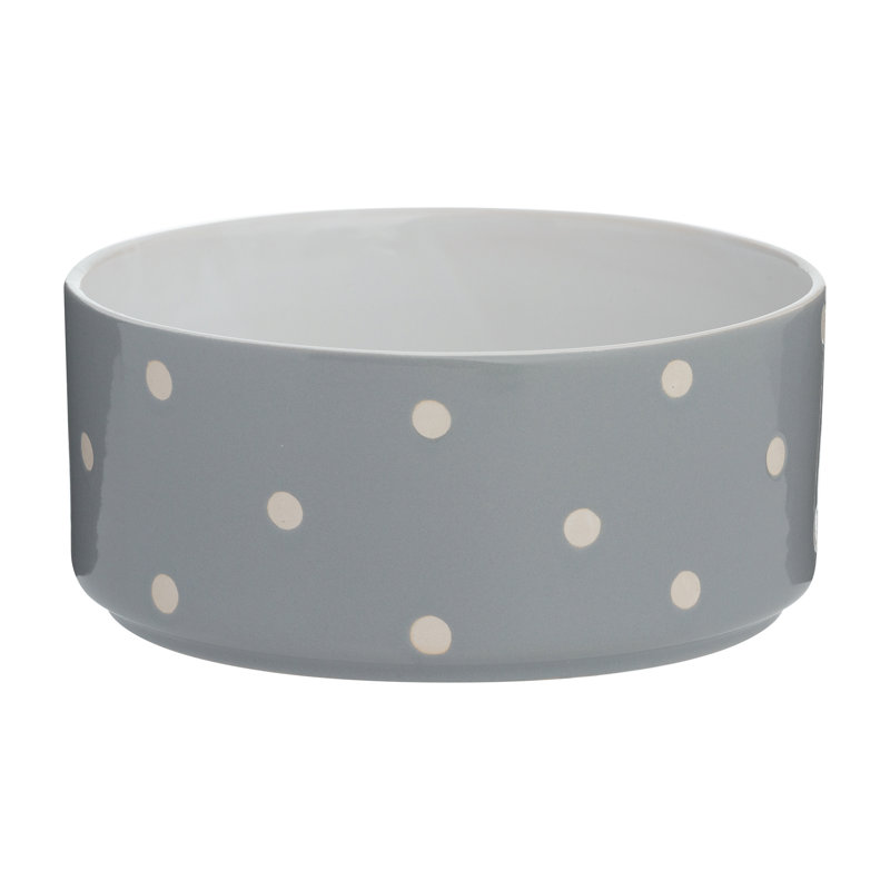 Polka Dot Dog Bowls, 5cm H x 18cm W x 18cm D, Sage/Grey