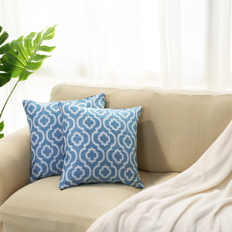 Ensemble de 2 coussins en jacquard treillis, Bleu