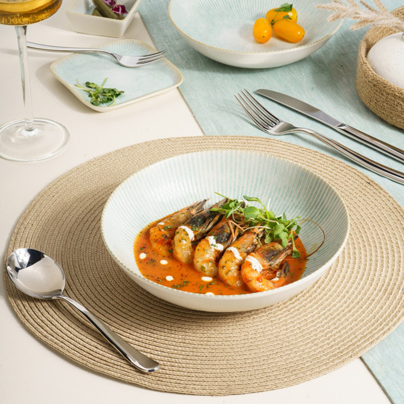 Assiette creuse ronde en porcelaine Paros-Aqua Premium, 8,3 po, lavable au micro-ondes et au lave-vaisselle