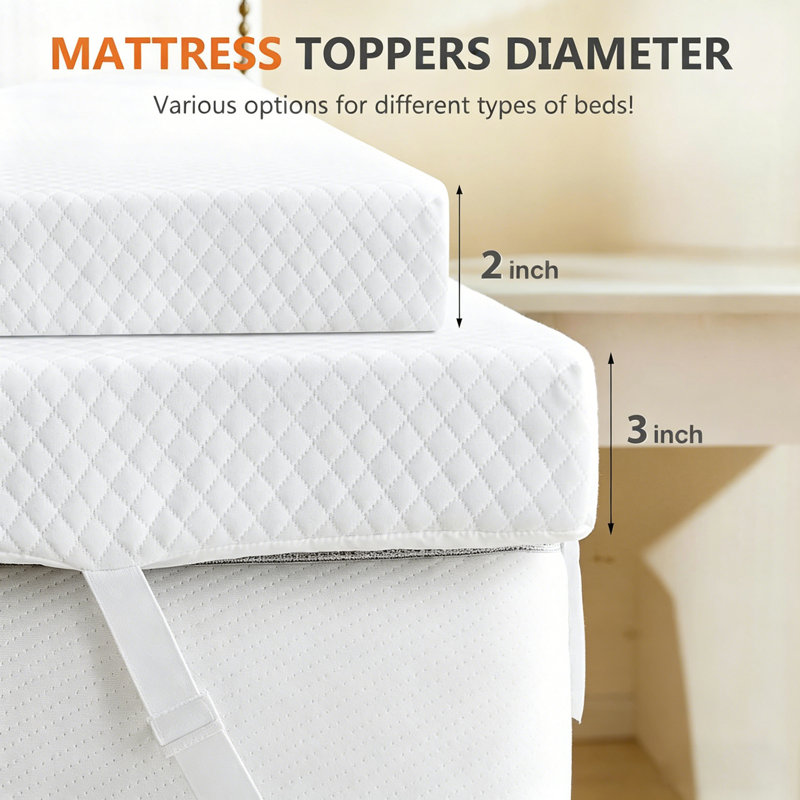 Foam Mattress Topper, Removable Mattress Cover, High Density Foam Mattress Pad with 4-Corner Non-Slip Straps, Queen, 4"