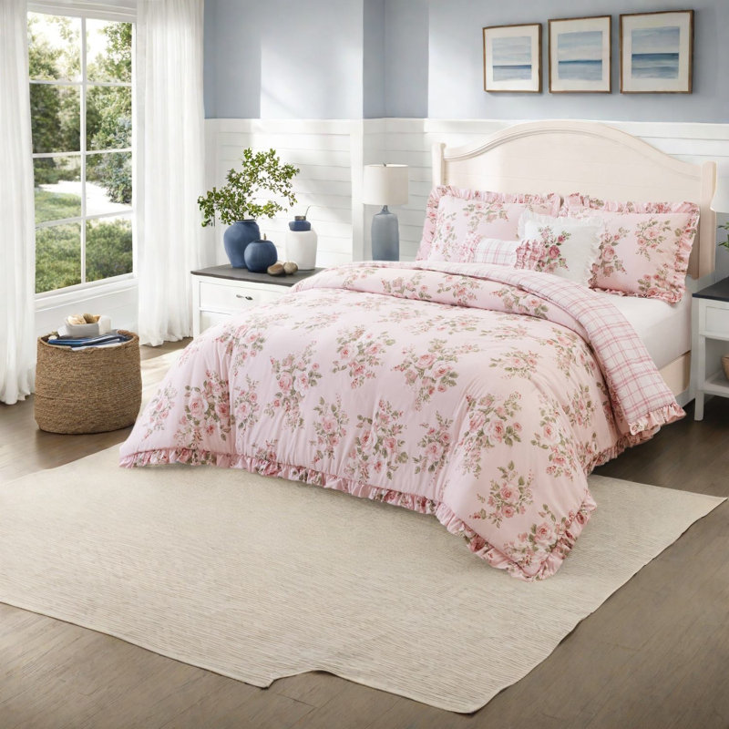 Ensembles de literie à motif floral rose, ensemble de microfibre simple / simple TG pour chambres douillettes