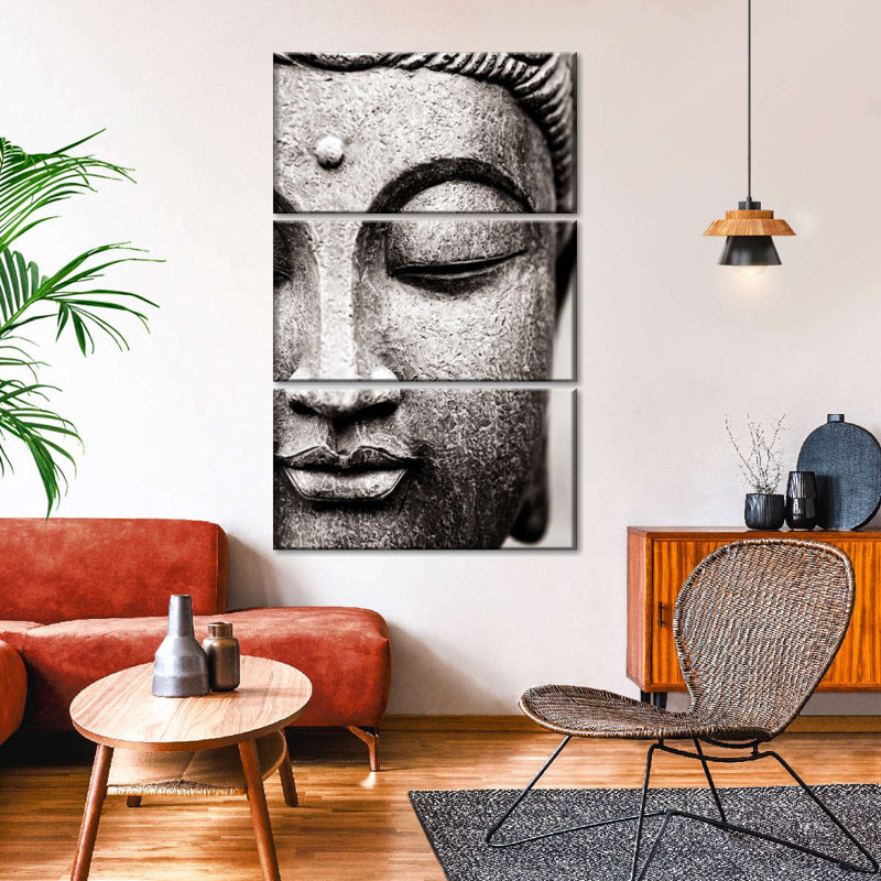 Image de bouddha méditant - 3 pièces sur toile tendue, H 38 po x l 24 po x P 1,25 po