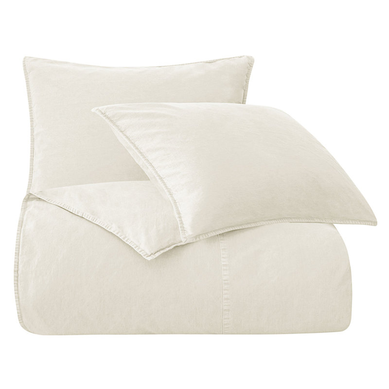 Ensemble de housse de couette décontractée chic en coton de couleur unie, Housse de couette simple + 1 taie décorative