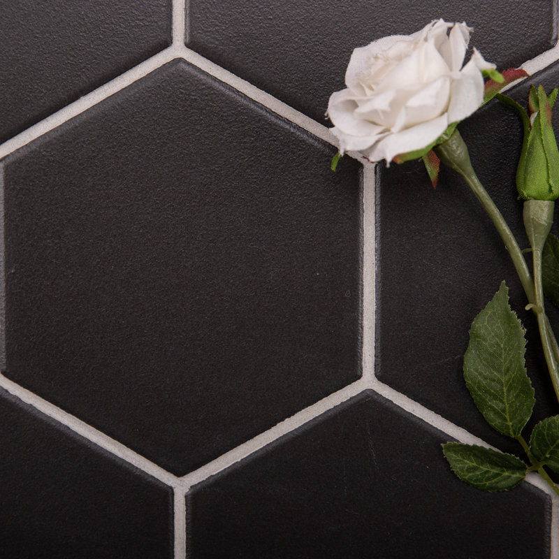 Perfection 4“ x 4" Porcelain Honeycomb Mosaic Wall & Floor Tile, Charcoal