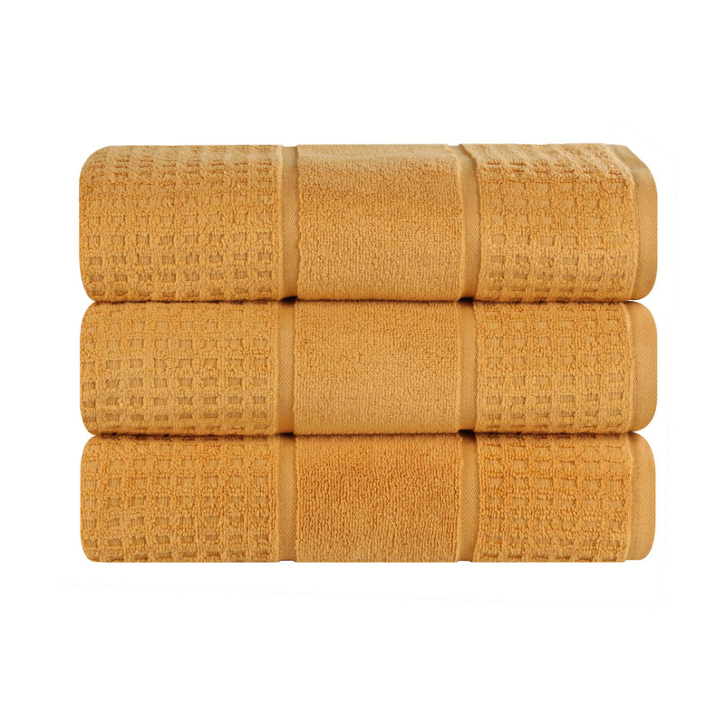  Zero-Twist Cotton Bath Towel Set - Honeycomb Waffle Texture - Quick-Dry, Gold