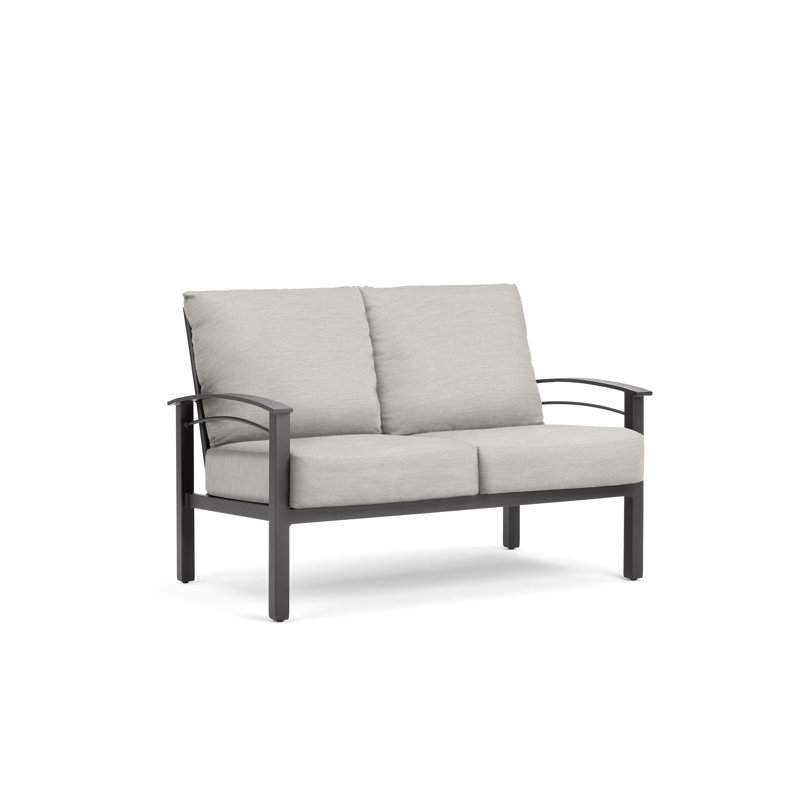 Stanford Cushion Loveseat, Weathered Teak, Light Gray