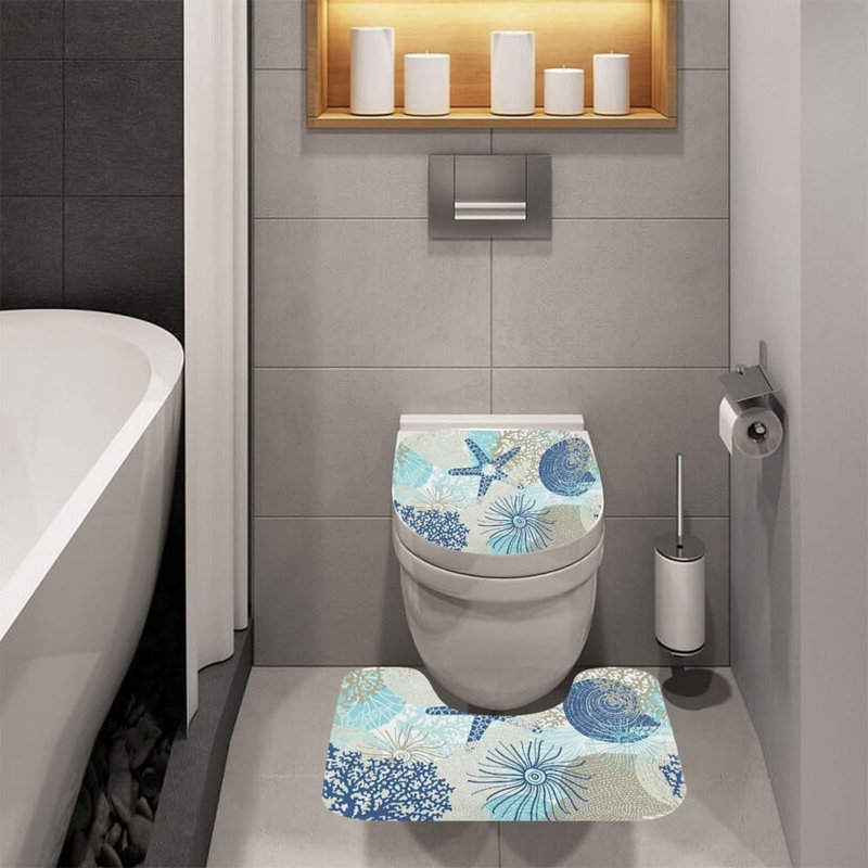 Ensemble de tapis de bain en forme de U Beach, 2 pièces pour baignoire, Blue Beach Element