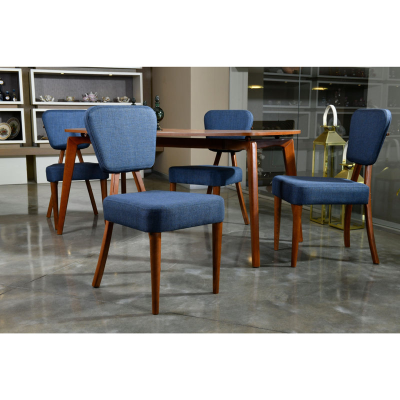 Ensemble repas pour quatre personnes, Noyer / Bleu