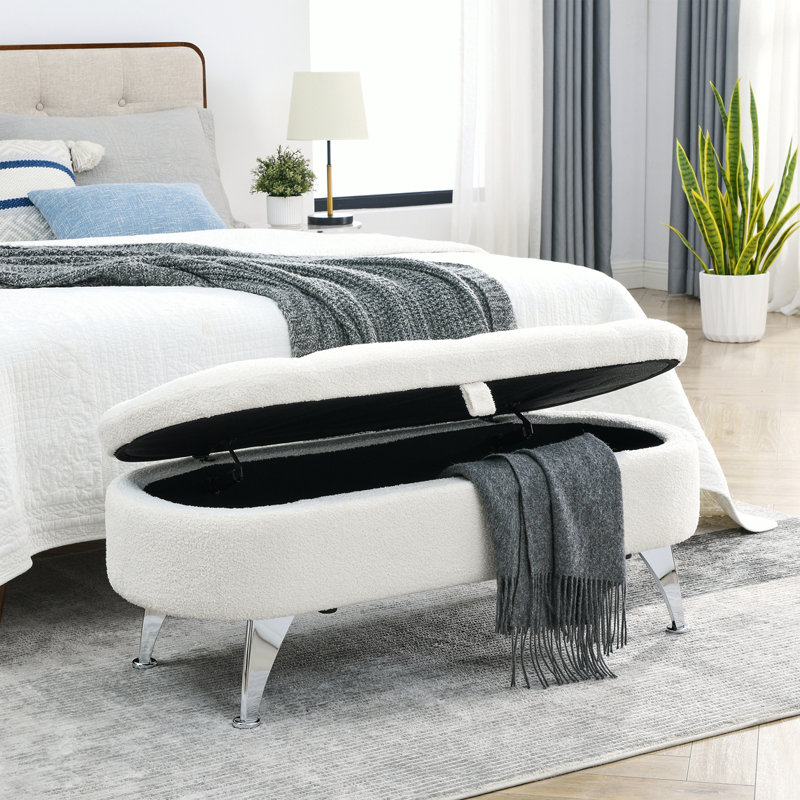 Banc de rangement avec repose-pieds 45,5 pouces, Ours en peluche ivoire