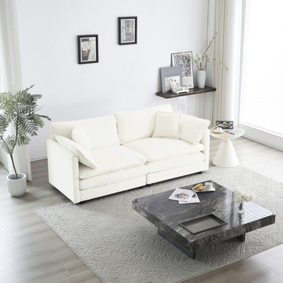 Chenille blanche moderne pour le salon - 2 avec 4 coussins revêtus d'une structure en tissu de qualité supérieure