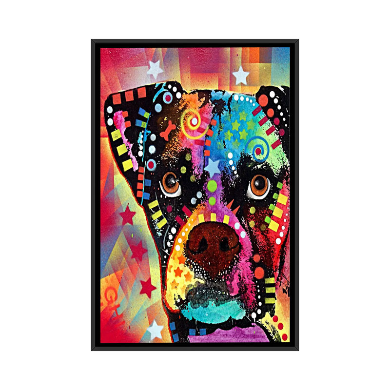Boxer cubismgraphic art sur toile, H 26 po x l 18 po x P 1,5 po, Cadre noir