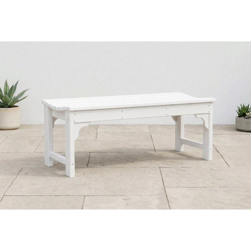 Banc en PEHD résistant à l'eau pour les espaces extérieurs, siège à lattes élégant pour patio, balcon et terrasse, Blanc