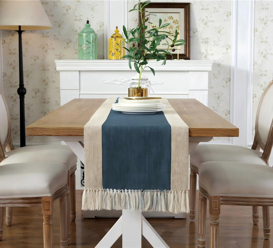 One Allium Way Heavy Rustic Table Runner With Fringe,Table Runner (15 ...