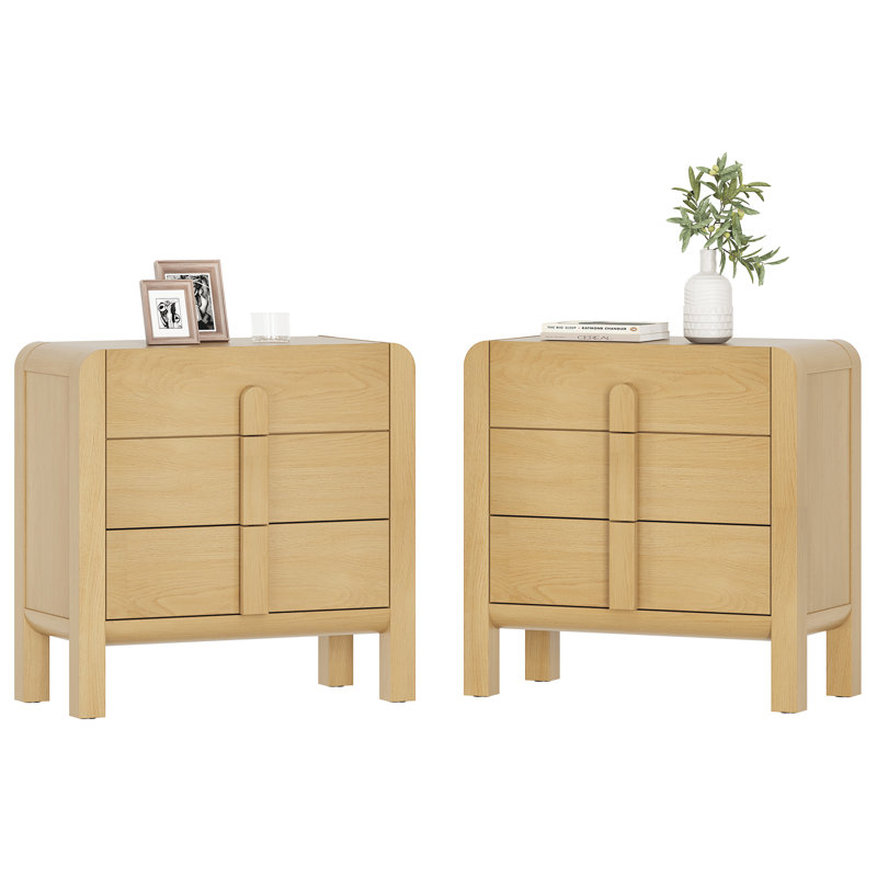 Adora 31.5" Large End Table With Storage And Curved Profile Design, Mid Century Modern Wooden Nightstand With Drawer For Bedroom, Living Room, Office