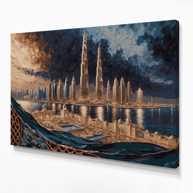 Art mural, cités, villes, Koweit, H 11 po x l 14 po