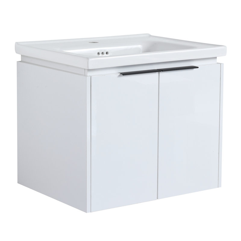 Meuble-lavabo à fermeture en douceur 48 po avec lavabo et deux petites tablettes de rangement