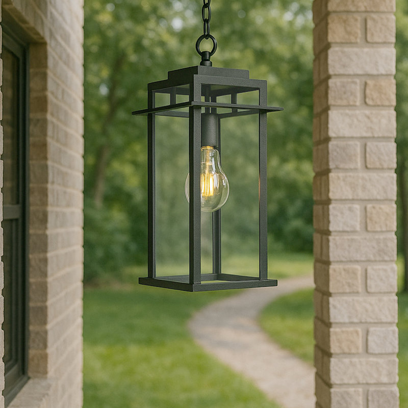 1 - Light 15.8'' H Black Iron Tempered Glass ETL Outdoor Hanging Lantern
