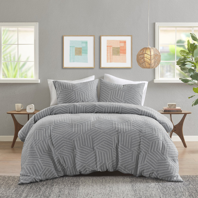 Full/Queen Grey Blue Microfiber Matelasse Jacquard Duvet Cover Set