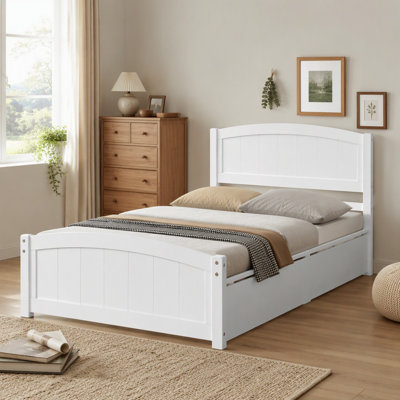 Lit plateforme simple avec deux tiroirs, blanc