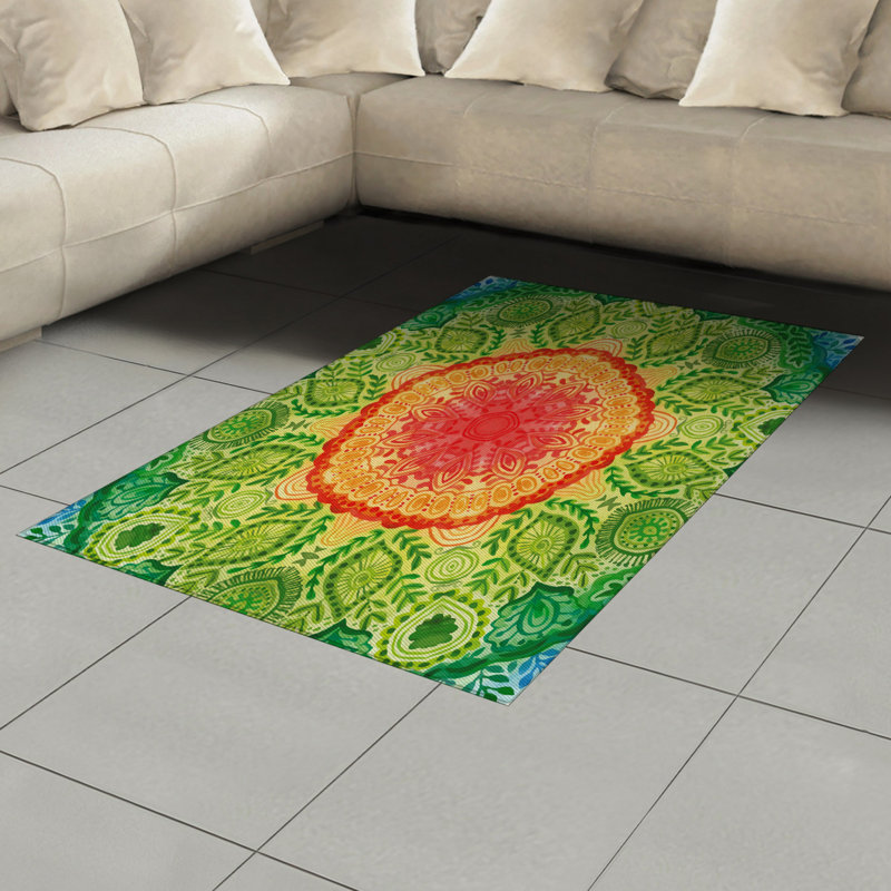 Ethnic High Density Long Fiber Poly Threads Decorative Area Rug Carpet, Rectangle 4' x 5'8"