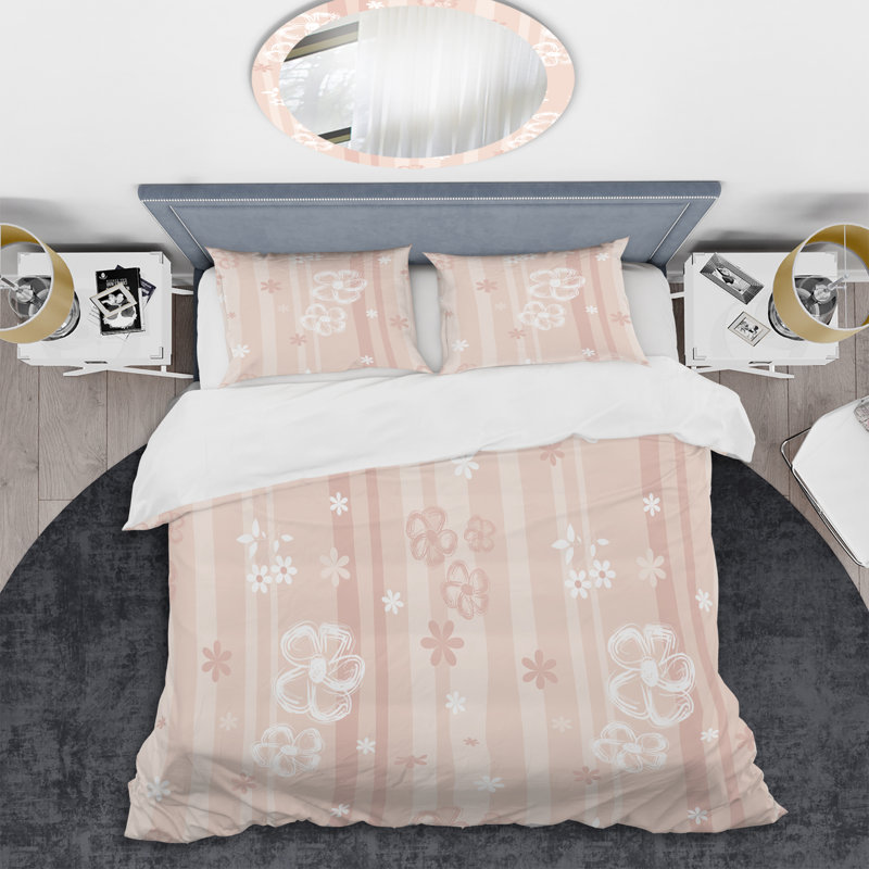 Ensemble de housse de couette en microfibre pêche / blanc 3 pièces, Housse de couette simple + 1 taie décorative stan