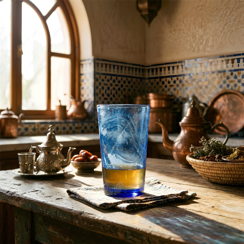 Nicola Spring - 12pc Meknes Hand-Blown Recycled Glassware Set - 325ml & 215ml, Light Blue