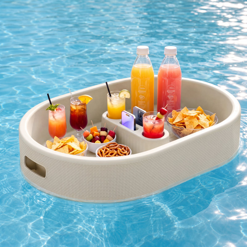 Plateau de service flottant étanche pour piscine avec porte-gobelets, emplacements pour téléphone et poignées, plateau flottant pour boissons et aliments pour une fête au bord de la piscine