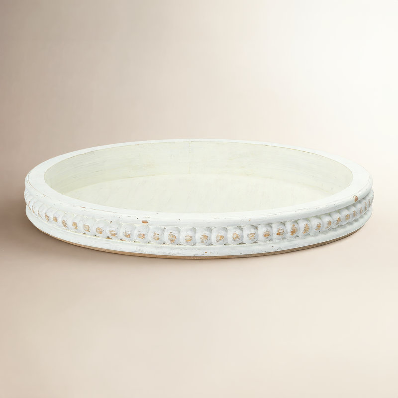 Round Decorative Wood Tray, White