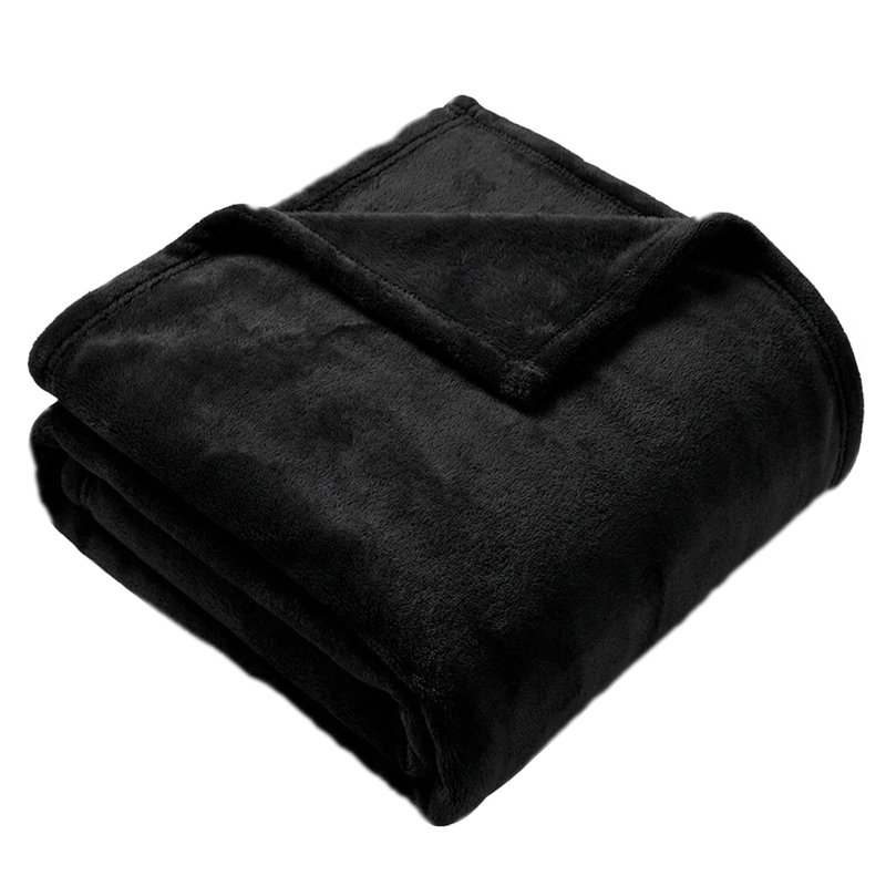 Couverture et jeté en velours chaud et moelleux - Literie, Grand lit, Noir