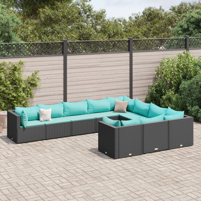  Ensemble de canapé de patio 10 pièces avec coussins en rotin de polyester noir