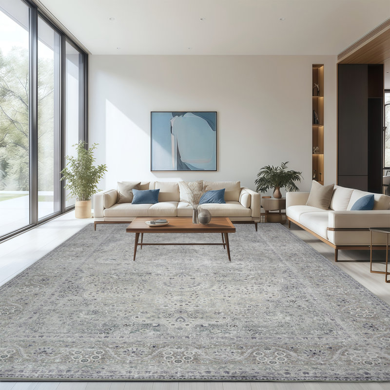 Washable Area Rug 8'X10', Ultra Soft With Non-Slip Backing & Durable Edge Binding, Vintage Large Carpets For Living Room, Bedroom, Dining Room