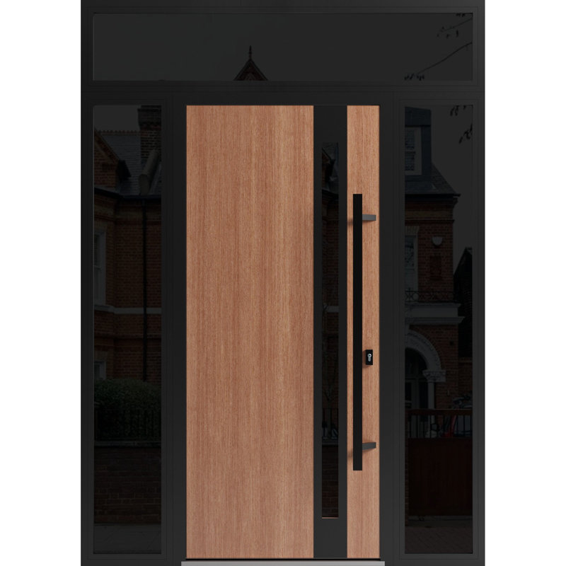 Porte avant en acier pré-suspendue à l'avant / teck Ronex 1033/2 portes latérales et latérales extérieures en haut Sidelite / entrée en métal peint moderne l 12 + 36 + 12 po x H 80 + 16 po à gauche