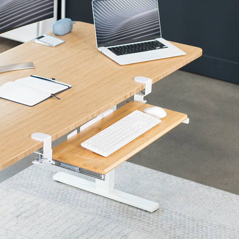 VIVO Bamboo Clamp-on Keyboard and Mouse Under Desk Slider Tray