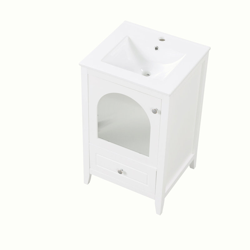 Meuble-lavabo de salle de bain avec lavabo et tiroir, Blanc