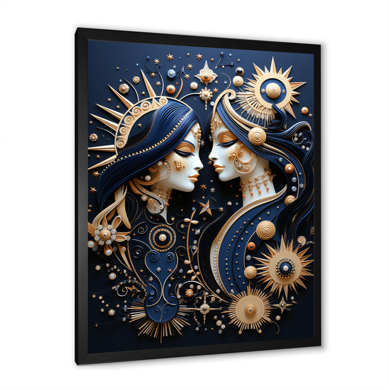 «Native Art Celestial Guardians Midnight» sur toile, Cadre simple noir, H 32 po x l 24 po x P 1 po