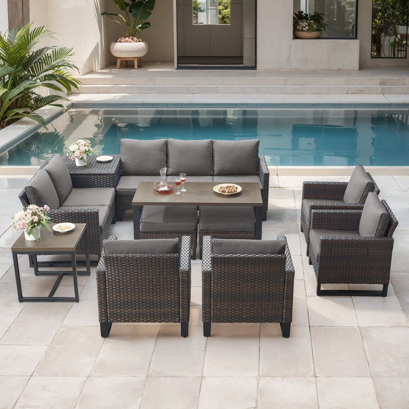 Ingvald All-Weather Wicker Outdoor Patio Conversation Set Seating Group With Lounge Chairs And 52" Table, Gray