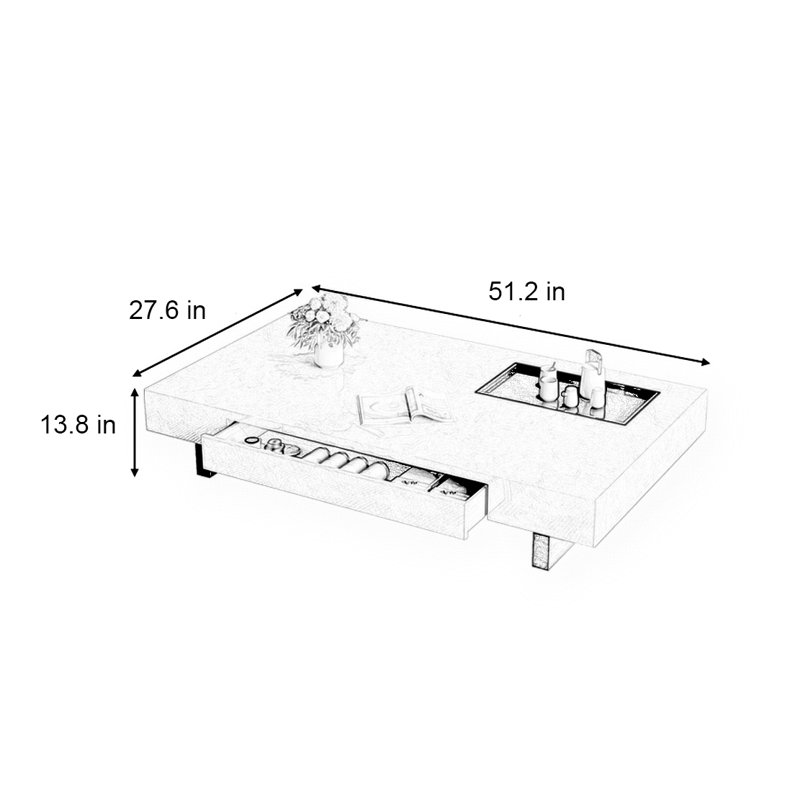 Simple rectangular rock slab floating coffee table, 13.8" H x 51.2" L x 27.6" W