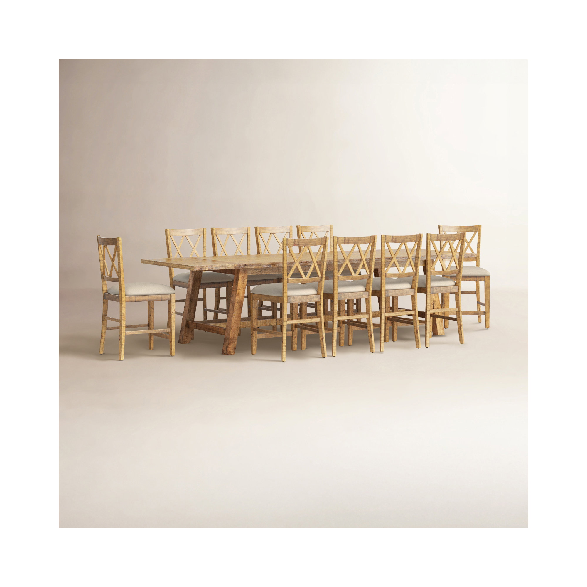 Maxine Extendable Solid Wood Dining Set, 11 Pieces: 1 Table, 10 Chairs