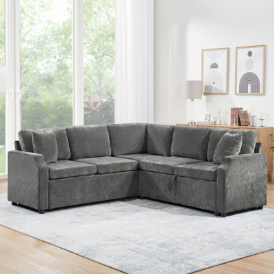 81.9" L-shaped Sectional Sofa Bed: Upholstered Sofa With Pull-out Sleeper & Hidden Storage Compartment For Living Room (gray)