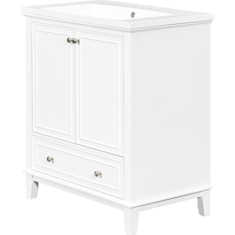 Bathroom Vanity With Ceramic Sink - 30", White, Solid Construction Cabinet 30" White Wood & , And Modern Function