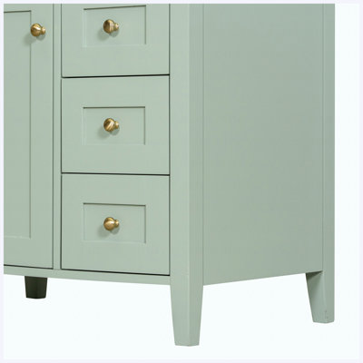 Meuble-lavabo sur pied vert de 30 po avec lavabo, panneau de fibres à densité moyenne moderne et bois d'hévéa avec 3 tiroirs, tablette réglable, porte à gauche